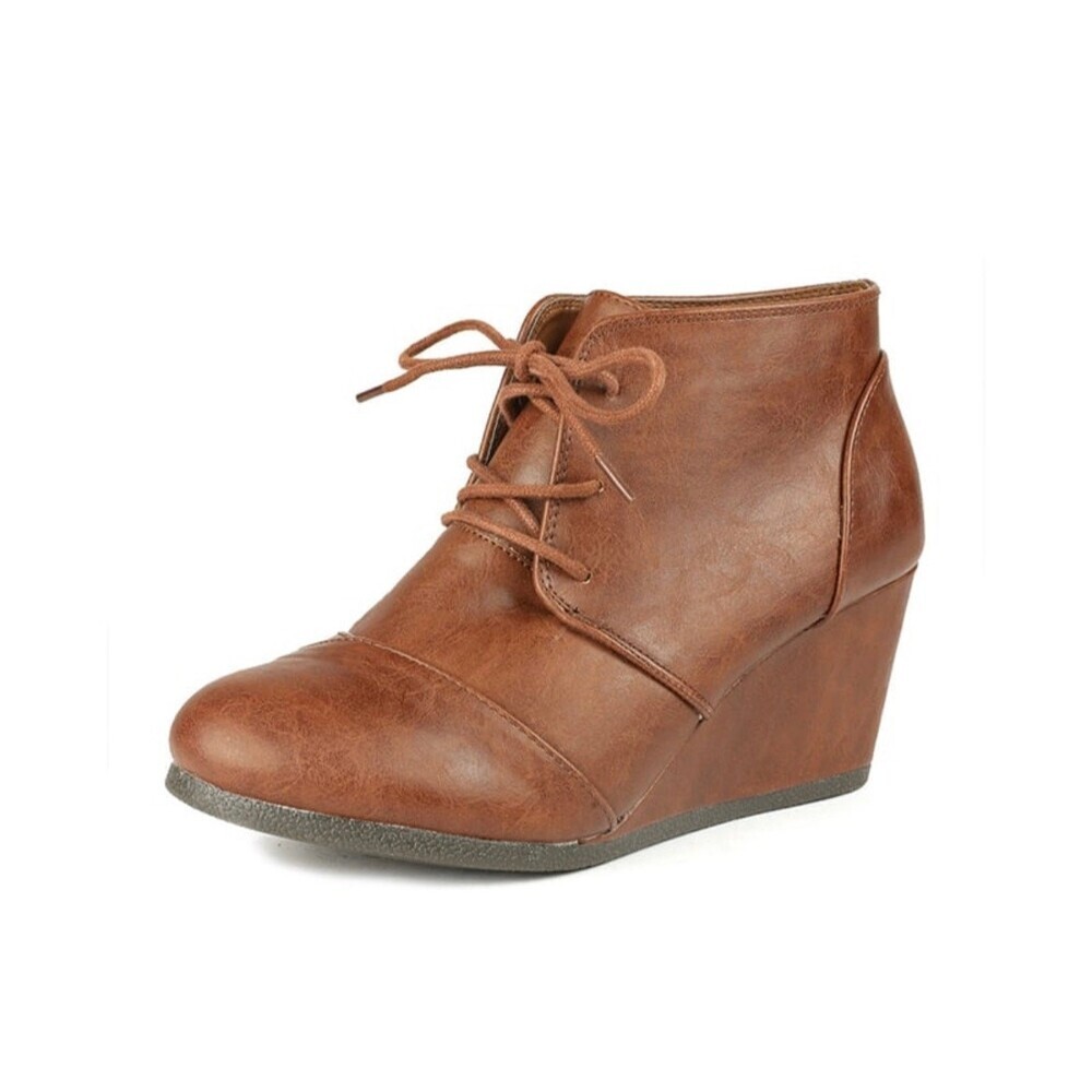 DREAM PAIRS Women's Casual Fashion Lace Up Low Wedge Heel Booties Shoe SZ 5